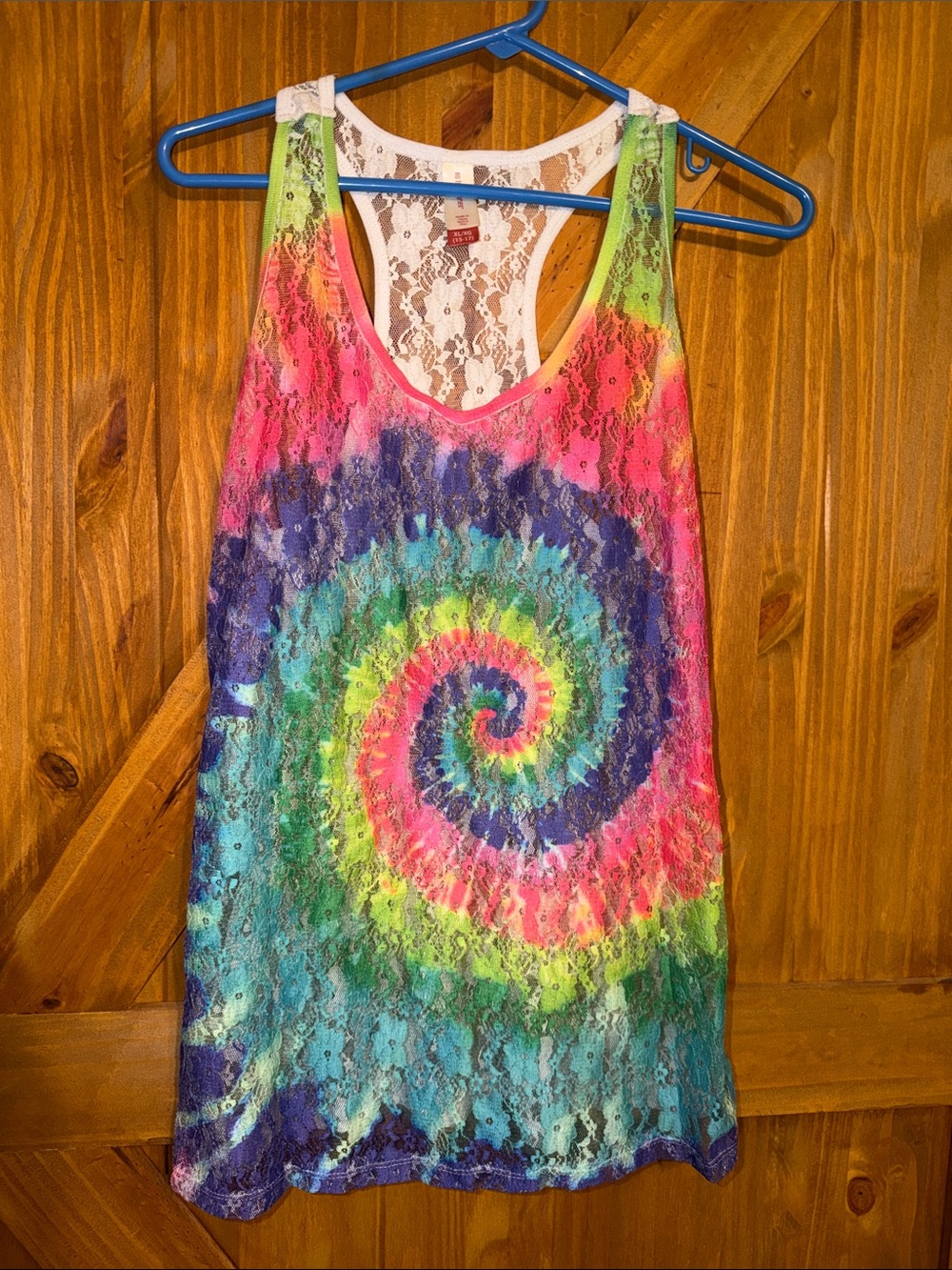 No Boundaries Neon Tie-Dye Lace Racerback Tank - Multicolor Spiral